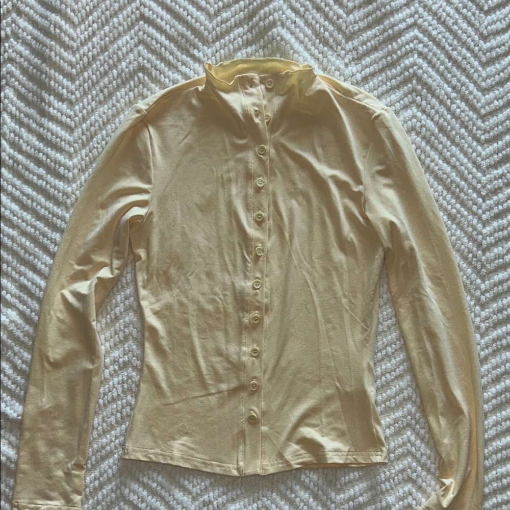 Light Yellow Button-Front Long Sleeve Top